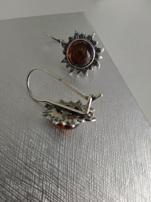 Srebrne kolczyki bursztynowe słońca  srebro 925