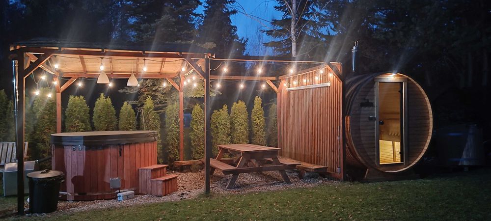 Domek drewniany na wynajem dla maks. 6 osób | balia ogrodowa | sauna