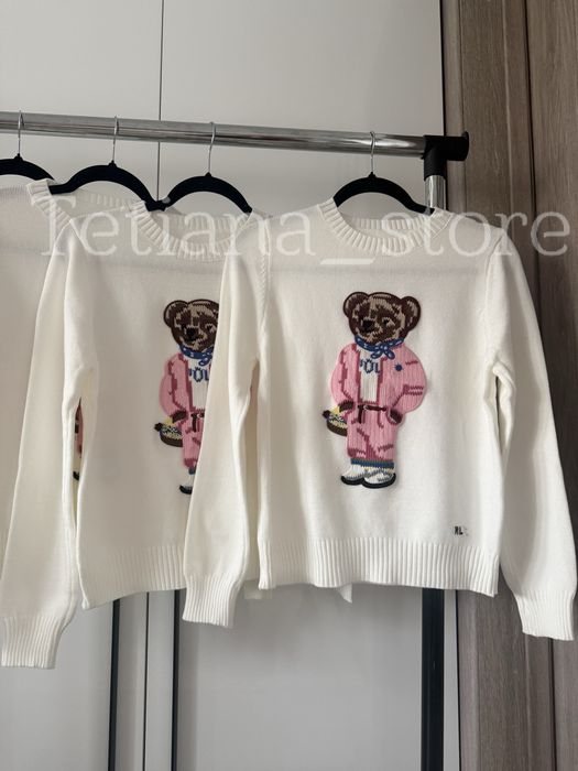 Жіночий білий светр віскоза кофта з рожевим ведмедиком Polo Ralph Lauren S M L XL