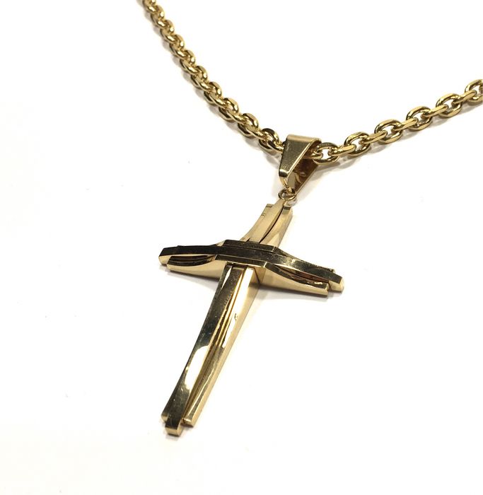 Złoty męski łańcuszek z krzyżykiem • pozłacany ogniowo pr 0,585