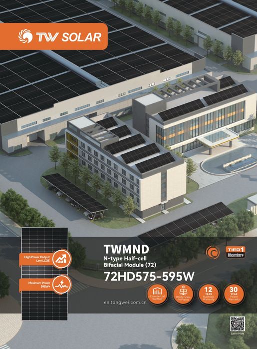 Panel fotowoltaiczny TONGWEI Solar 590W Bifacial Glass-glass