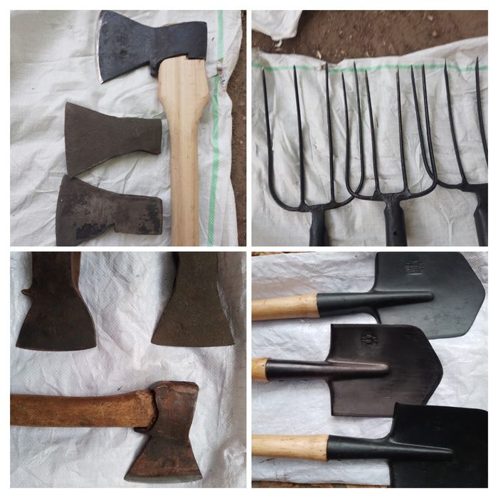 Штангенциркуль , коса , топор , колун , ключ трубный , вила
