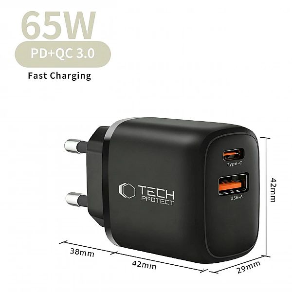 Tech-Protect Nca65W-Gan 2-Port Network Charger Pd 65W / Qc3.0 Black