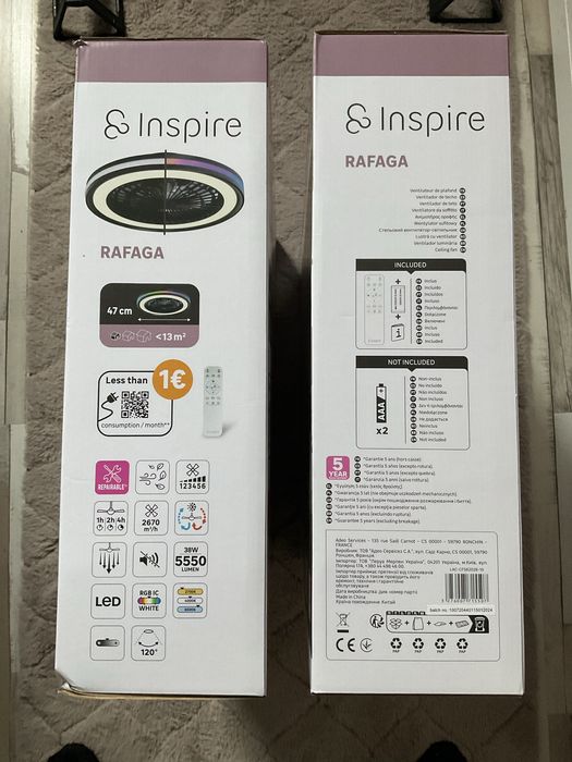 Lampowentylator Rafaga czarny 47 cm LED Inspire sufitowy. Gwaracja 5yr