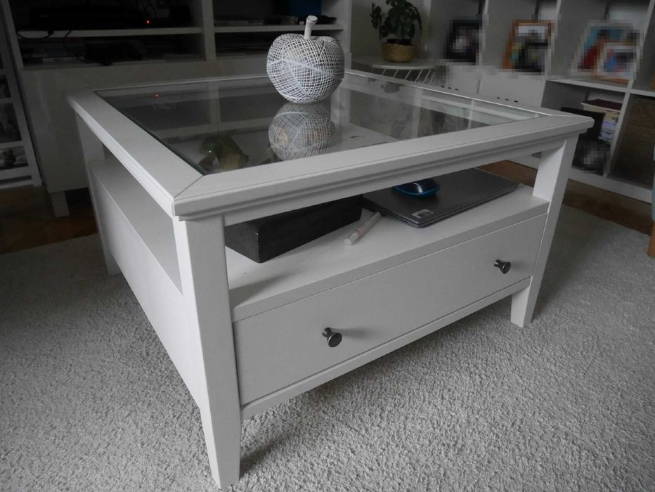 Mesa de Centro IKEA IDANÄS Branca (80x80 cm) – Vidro e Gaveta