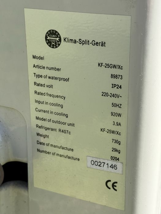 Klimatyzacja Euro Tools model KF-25GW/Xc