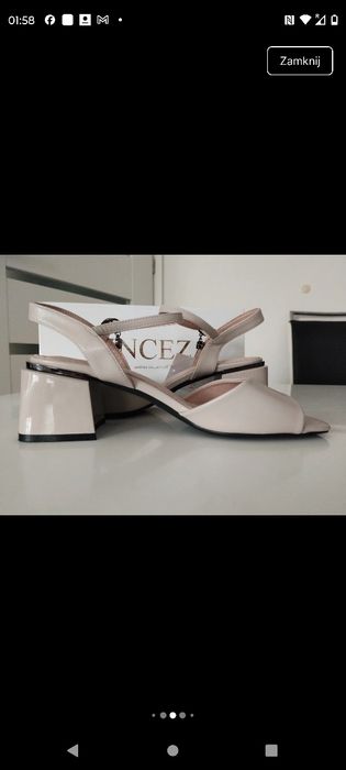 Sandały na lakierowanym słupku z ozdobą -Vinceza