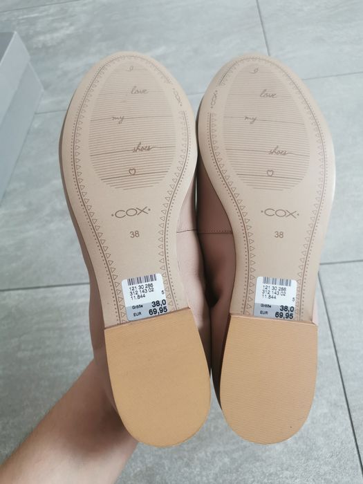 Nowe COX baleriny 38 37 balerinki pudrowy brudny róż nude skórzane but