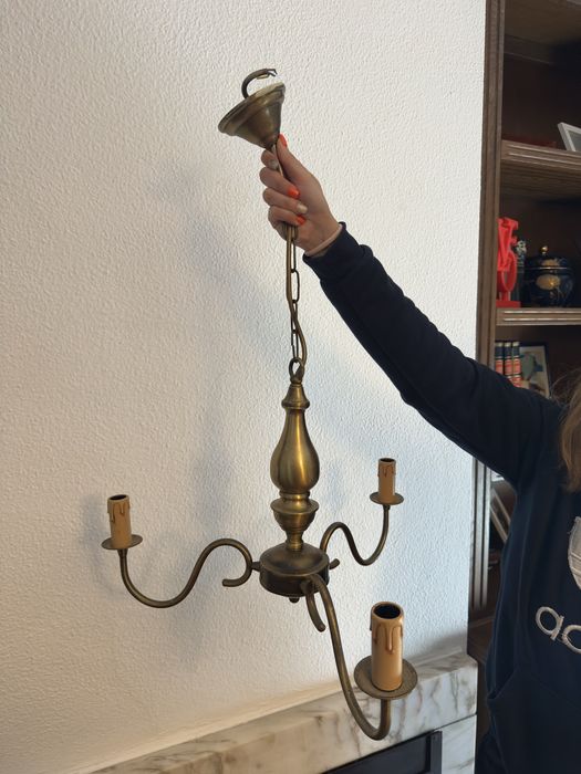 Candeeiro de teto vintage em latão, 3 luzes