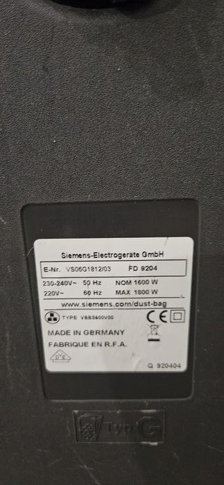 Mocny Odkurzacz Siemens fd 9204 synchropower 1800 W bosch gl vs vb fd