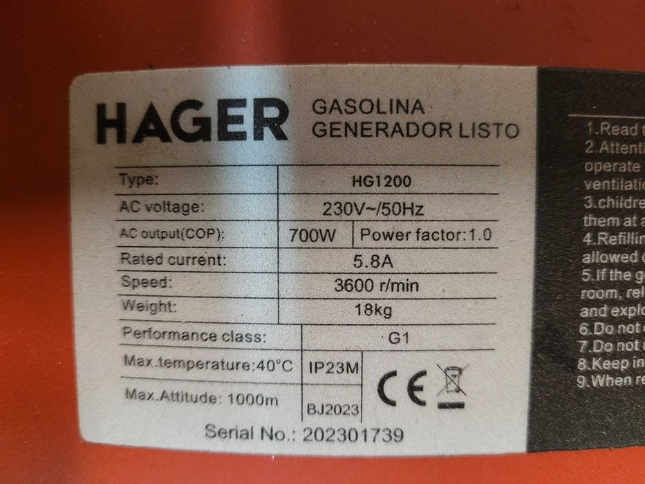 Agregat HAGER HG1200 - 23%