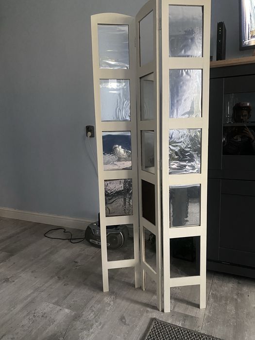 Parawan drewniany ramki biały składany