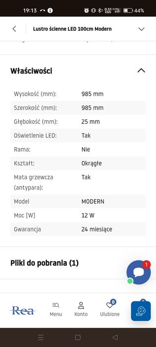 Lustro łazienkowe Rea Lustro ścienne LED 100cm Modern