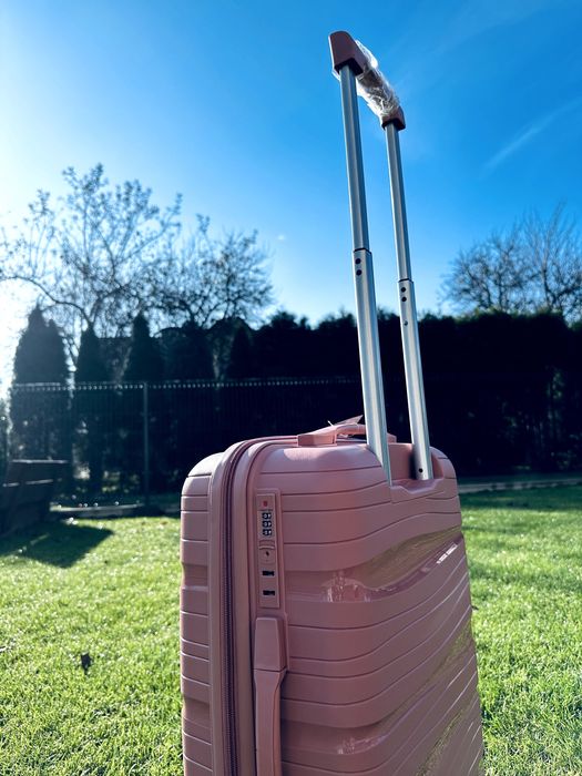 Nowa PP elastyczna walizka mała kabinowa różowa puder