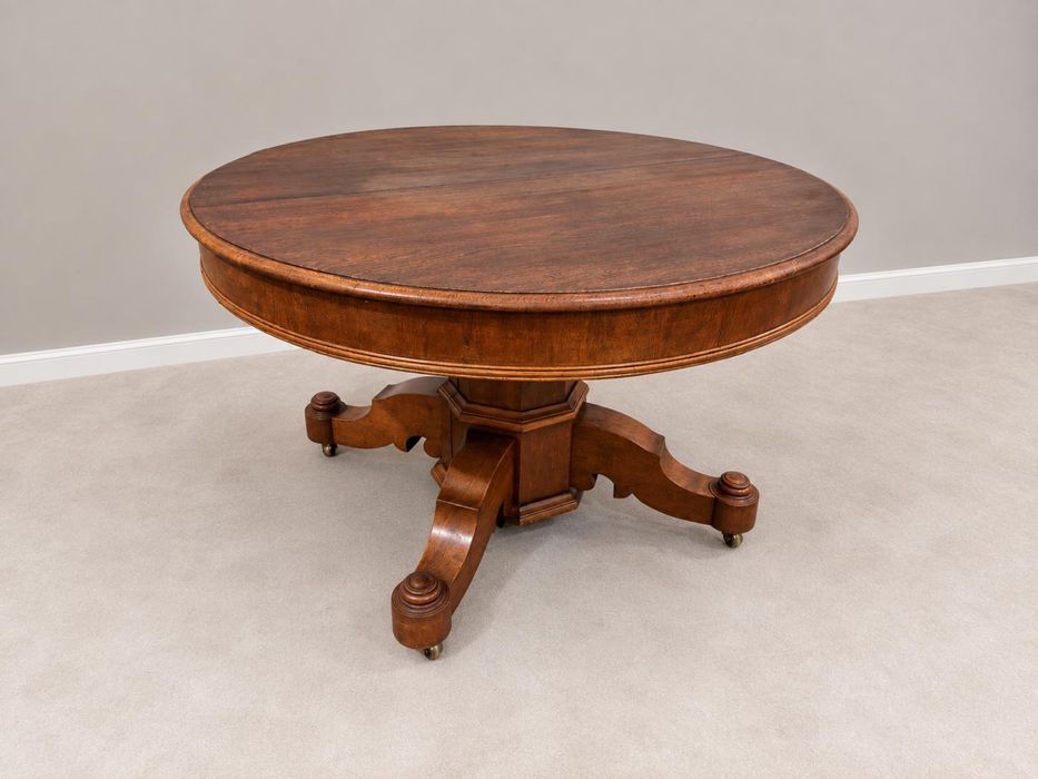 Piękny rozkładany stół dębowy / Biedermeier / okrągły / XIX wiek / 365 cm / dowóz wysyłka