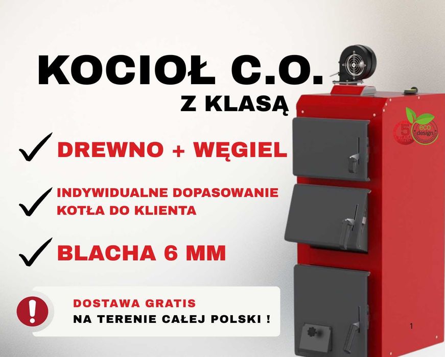 KOCIOŁ PIEC 23 kW drewno + węgiel, 4 kanały, DUŻY ZASYP, DOSTAWA 48H