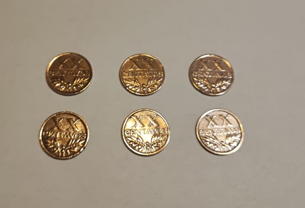 Lote de 6 Moedas de 20 Centavos anos 50 e 60