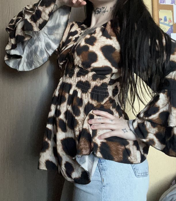 Бохо  вінтажна леопардова блуза  McBling Y2K Zara style