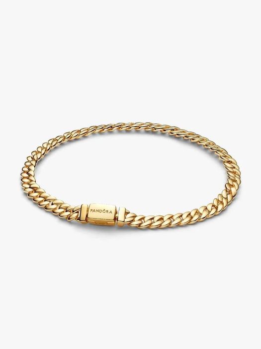Pulseira de Corrente Cubana Dourada Pandora em Prata de Lei S925 Nova!