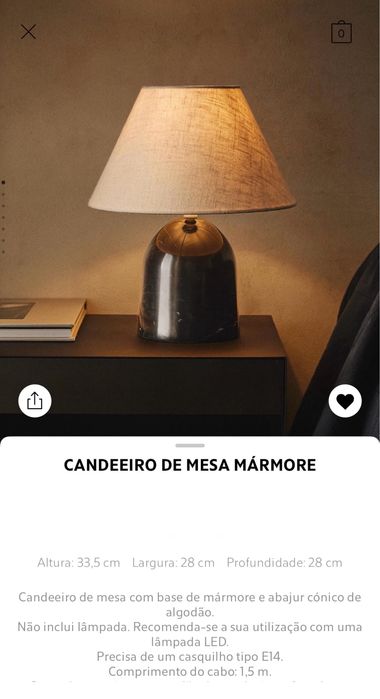 Candeeiro De Mesa Mármore Zara Home NOVO