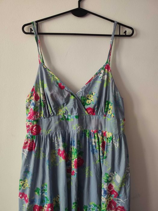 Błękitna sukienka w kwiatki 100% Bawełna! M&S XXL/16