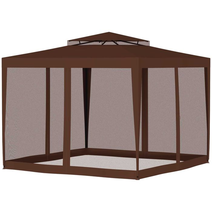 Pérgola quadrada 297x297x268 cm com teto ventilado e cortinas