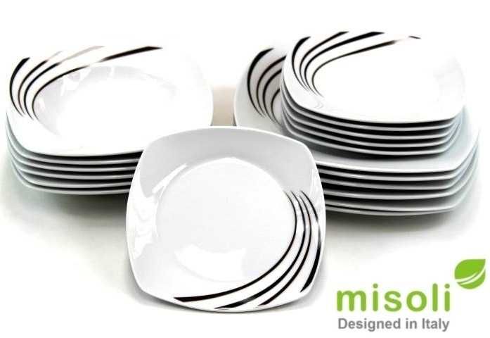 Serwis Obiadowy na 6 osób, Zestaw biały Kwadratowy 18 sztuk, MISOLI