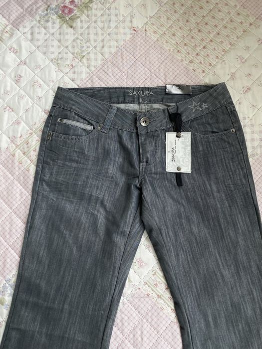 Szare szerokie jeansy dzwony M 38 sakura vintage 00s y2k nowe niski stan