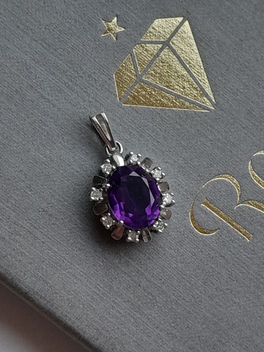 Wisiorek 2.93g Ametyst Diamenty 0.16ct Złoto 585