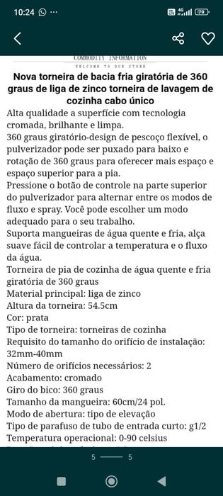 Torneira Cozinha(Quente e fria).