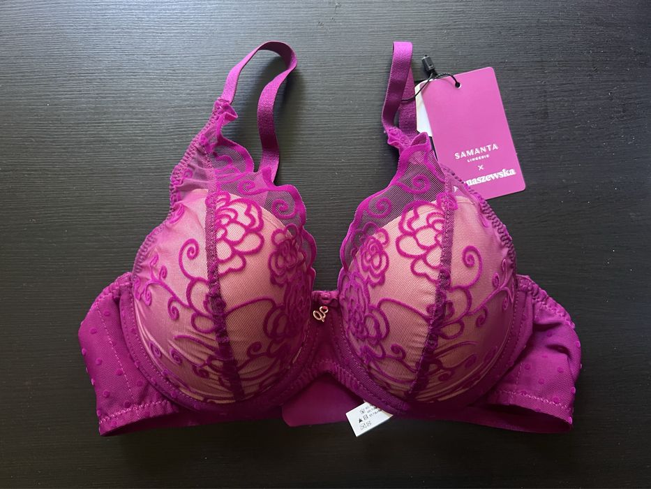 Biustonosz usztywniany push-up Samanta Ellen A475 70E, fuksja, koronka