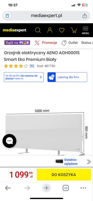 Grzejnik elektryczny AENO AGH0001S Smart Eko Premium Biały