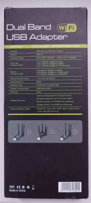Wi-Fi адаптер двохдіапазонний.