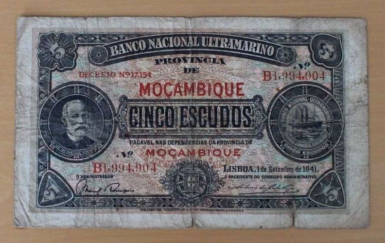 Nota 5 Escudos 1941 Moçambique