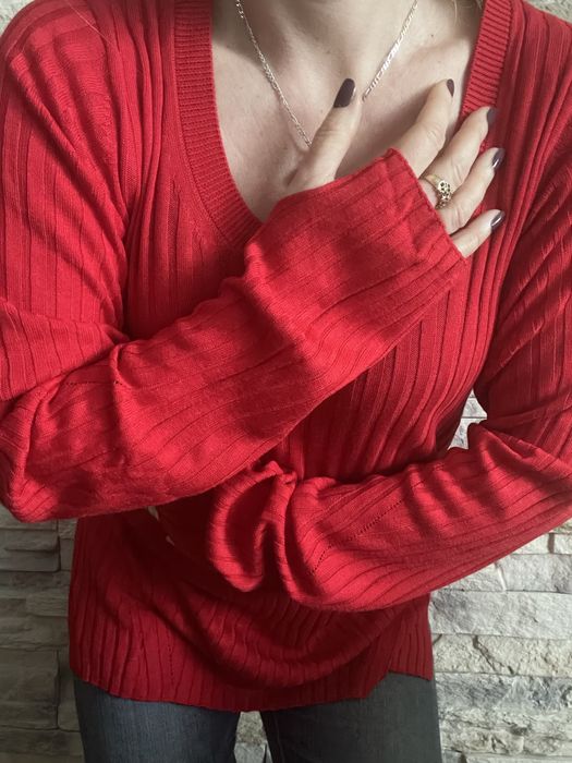 Sweter czerwony cienki Next S fajne rękawy bluzka