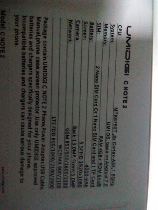 Umidigi Note2 novo sem uso