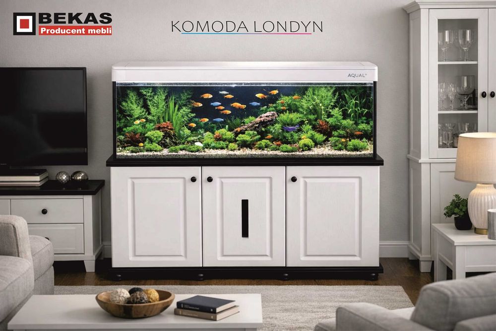 Komoda LONDYN pod Akwarium Biały Dąb +Czarny BLAT RAL BEKAS Producent