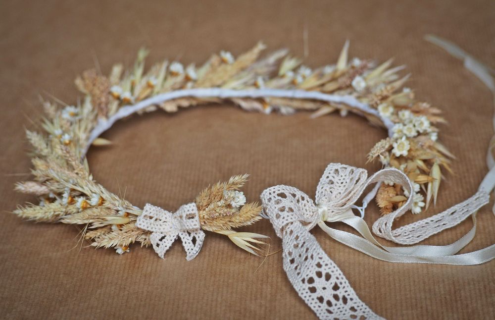 Wianek z suszonych kwiatów, tradycyjny, rustykalny, wesele
