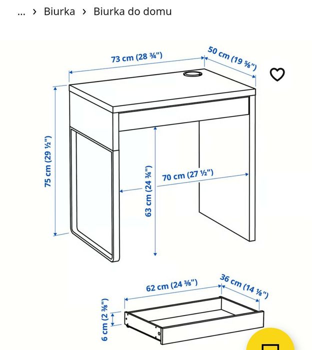 Biurko białe Ikea Micke 73x50cm