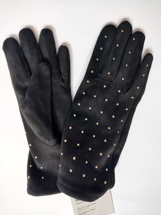 Eleganckie czarne welurowe rękawiczki pięciopalczaste Cleve M
