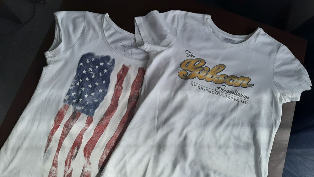 2 koszulki damskie T-shirt rozm S/M Gibson, USA