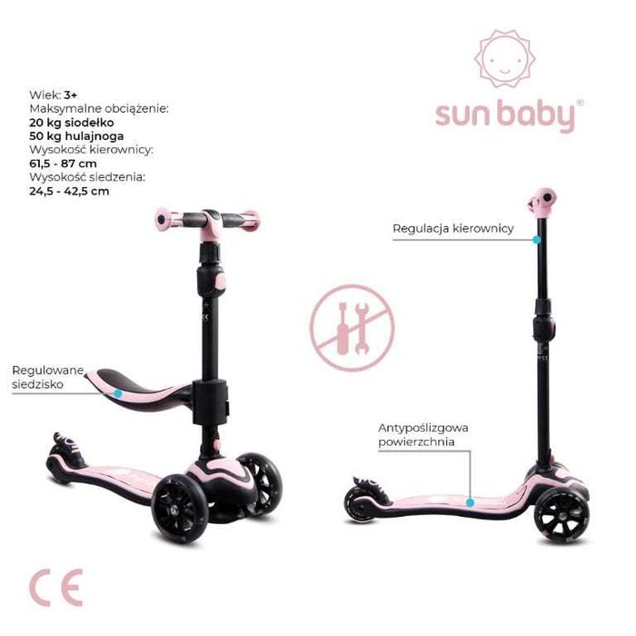 Hulajnoga FLASH z siodełkiem, trójkołowa koła skrętne do 30kg preznt