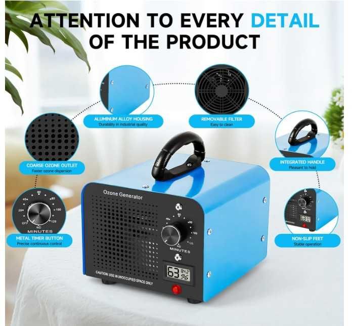 Profesjonalny generator ozonu 60000mg/h timer i wyświetlacz Zilchx