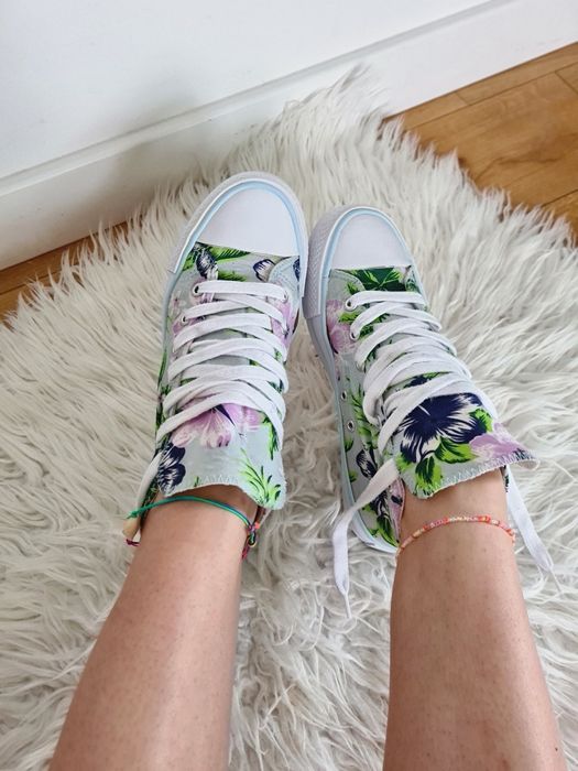 Attitude 37 23cm tenisówki trampki wysokie kwiaty