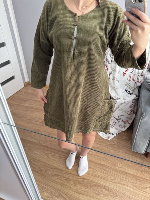 Gudrun Sjöden – sukienka/tunika z prążkowanej 100% bawełny, khaki/oliwkowa