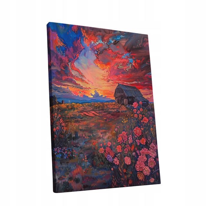 Obraz na płótnie "Zachód Słońca nad Kwiatami" 45x60 cm
