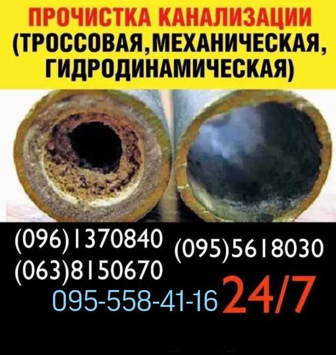 Прочистка Канализации.Засор.Промывка.Чистка труб.Сантехник.Трос.Услуги