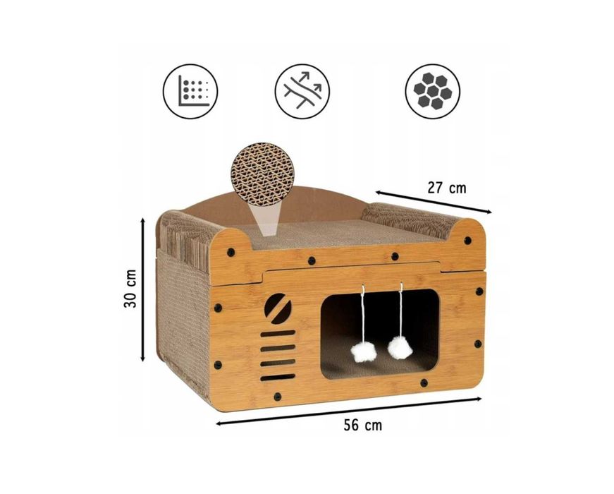 NOWY Drapak dla Kota Dwupoziomowy Domek-Legowisko Zabawka Ekologiczny