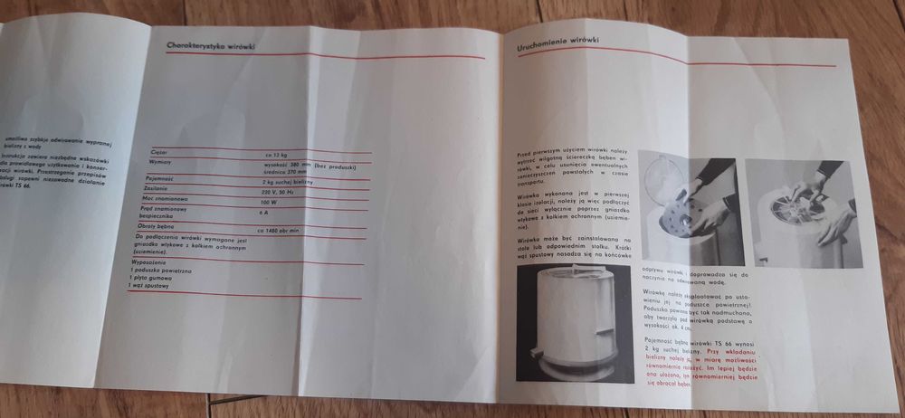 Stara instrukcja PRL wirówka domowa do bielizny TYP TS66 monsator Bytom ...