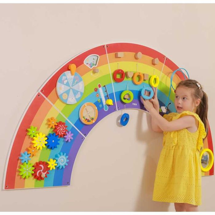 Drewniana Tablica Sensoryczno-Manipulacyjna EDU Tęcza Certyfikat Przed